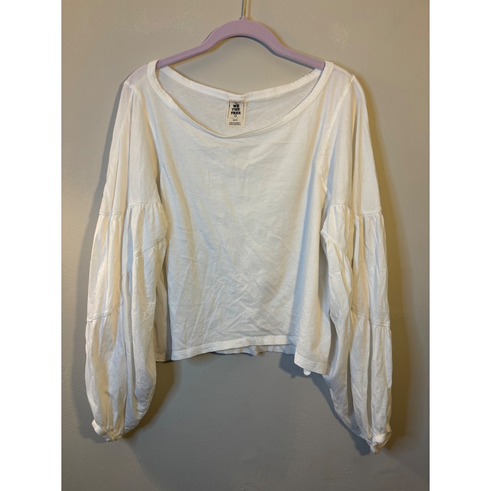 WE THE FREE People White Cotton Balloon Sleeve T Shirt Boho Clean Girl
